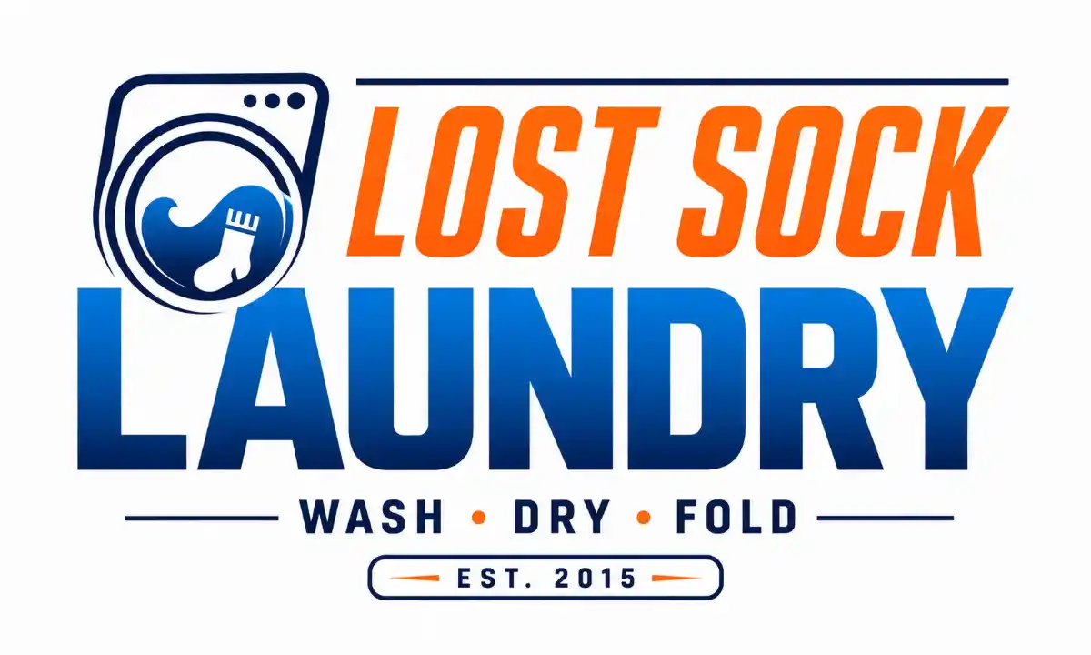 Lost Sock Laundry logo featuring a washing machine with a sock icon and Wash Dry Fold laundry services in West Valley City and Magna, Utah.